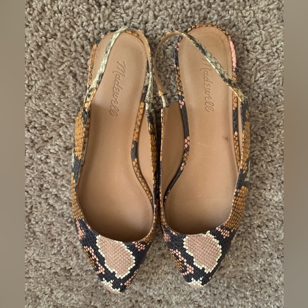 Womens Black Snakeskin-Print Slingback Flats - Picture 6 of 13